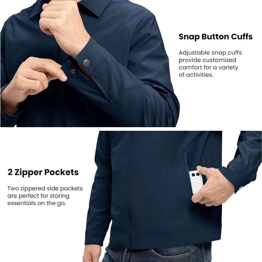 Men's Stylish Jackets Lightweight 01 Navy Blue Coat Front Closure Zip Pockets - Picture 5 of 8